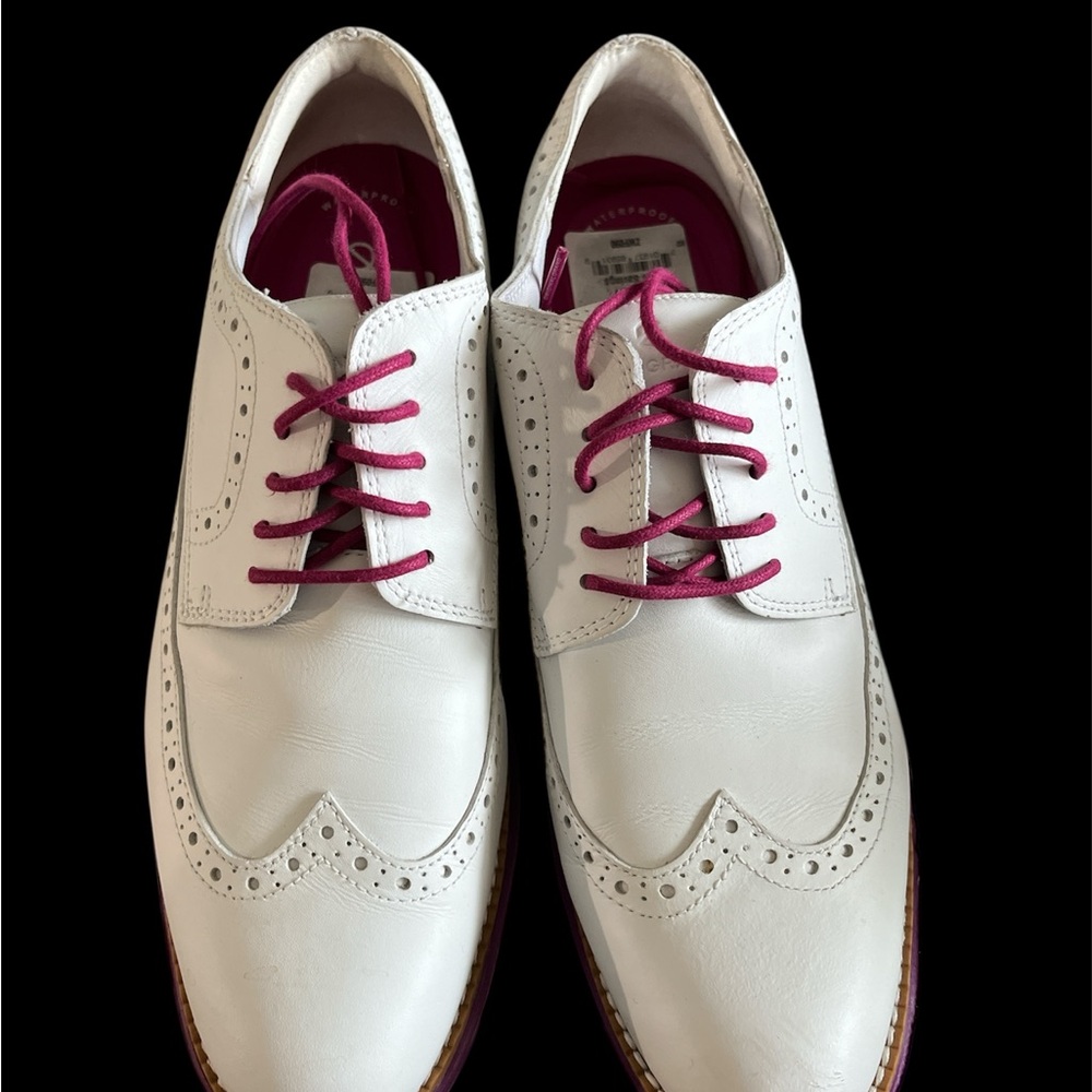 Cole Haan Elegant White Women’s Oxfords with Pink Accents